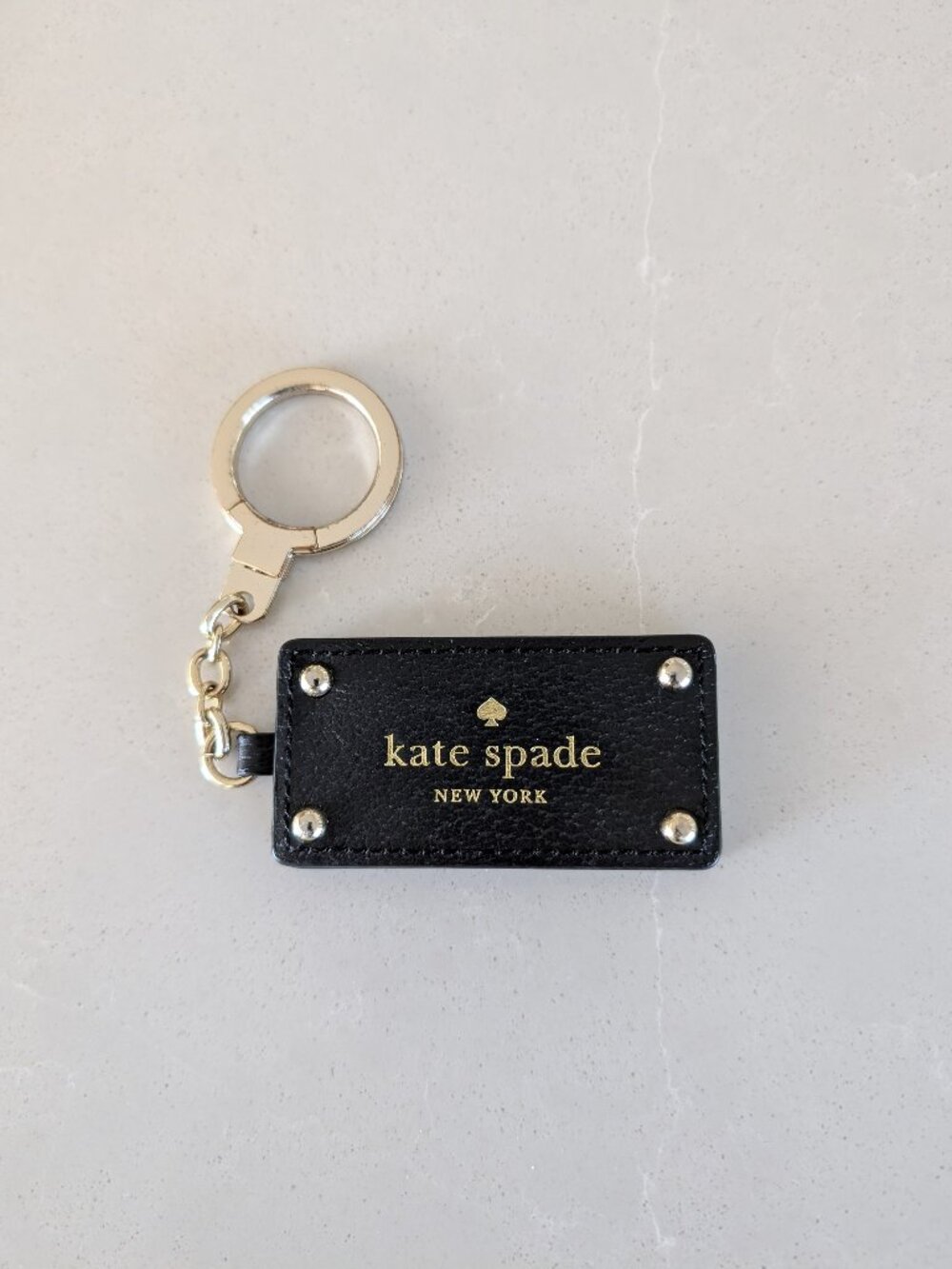 Kate Spade Grove Street Black Pebbled Leather Mirror Keychain Charm Gold Tone - Picture 2 of 8